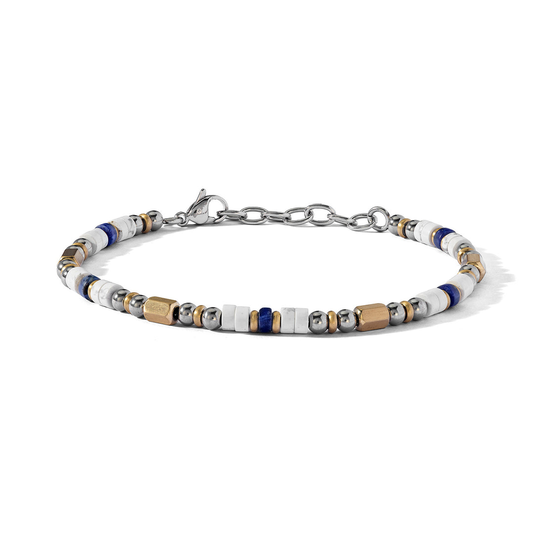 Comete Bracelet in Steel, yellow PVD, white Aulite and blue sodalite UBR1274