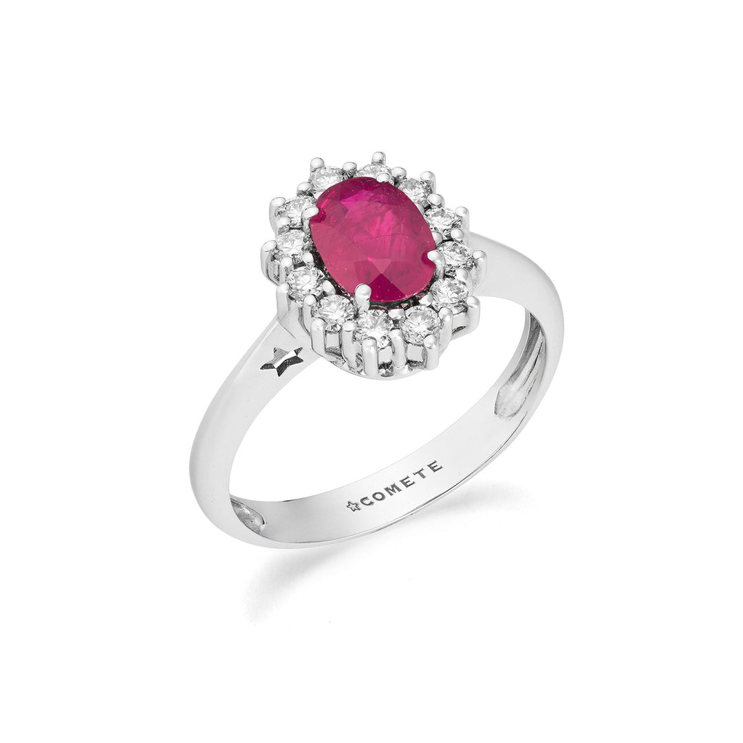 Comete White gold ring with diamonds and oval ruby ANB2748