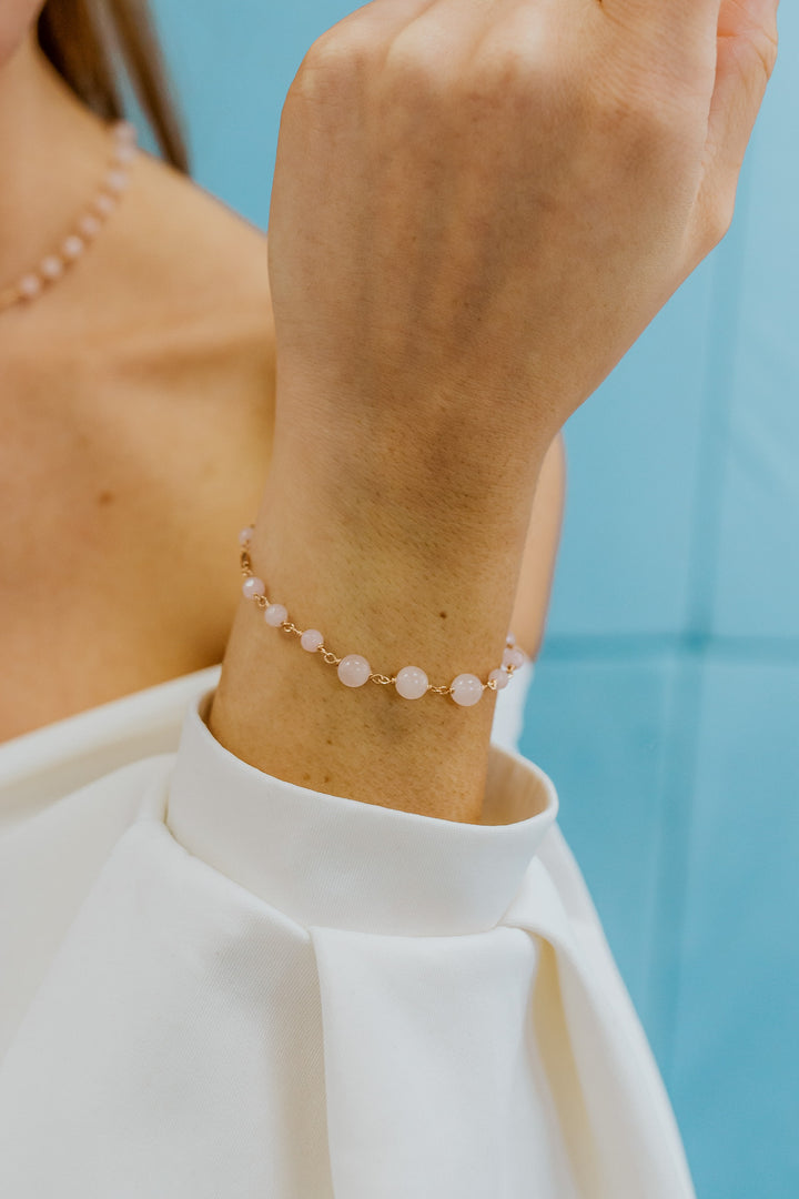 Comete Bracelet 925‰ Silver with Rose Quartz and colored Jade BRA277
