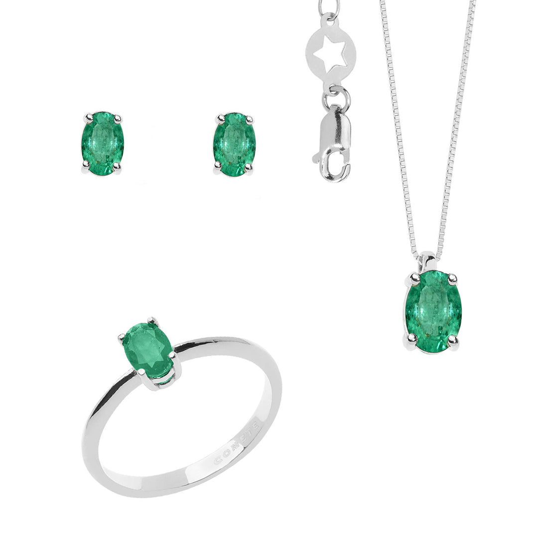 Comete Choker, Ring and Earrings in white gold with Oval Emeralds KIT1642S32677S31093S3