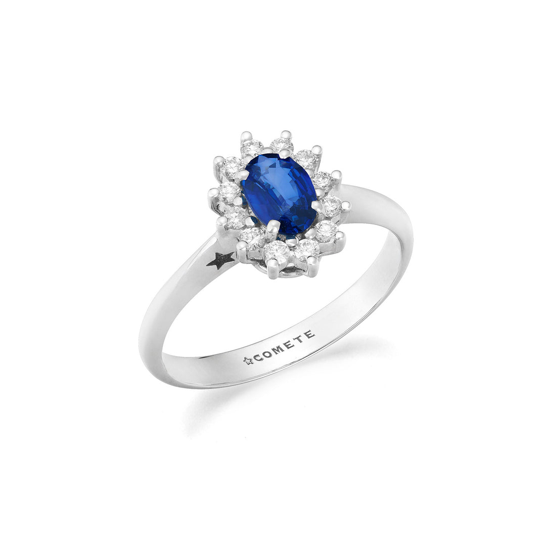 Comete White gold ring with diamonds and oval sapphire ANB2743