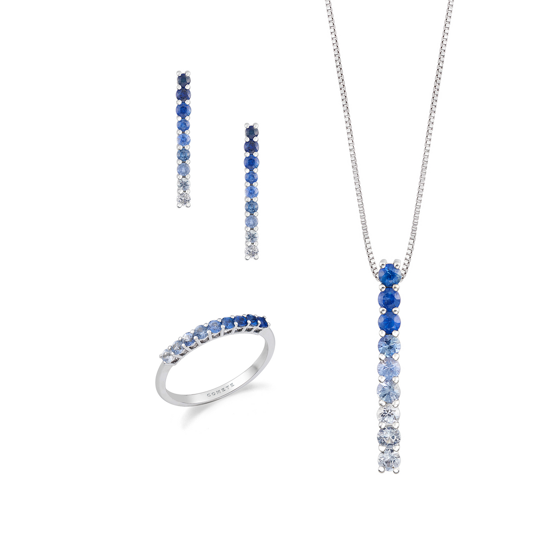 Comete Necklace, ring and earrings White gold, degradé sapphires KIT166626961110