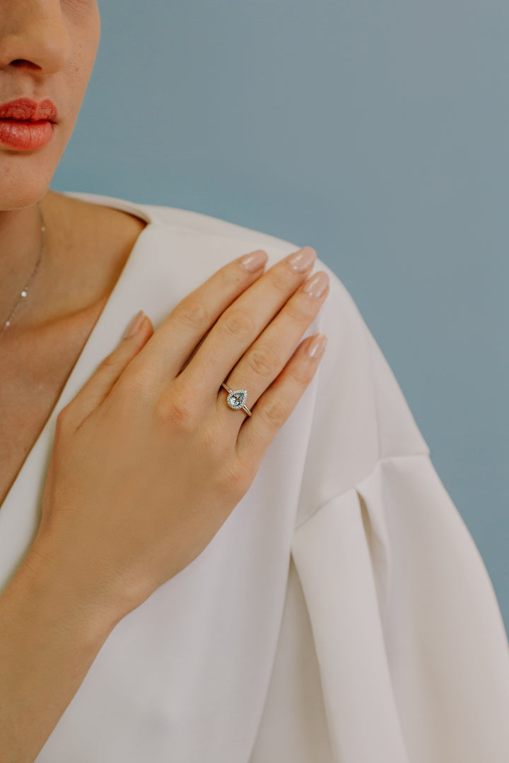 Comete Gold Ring with Diamonds and Aquamarine Drop ANQ314