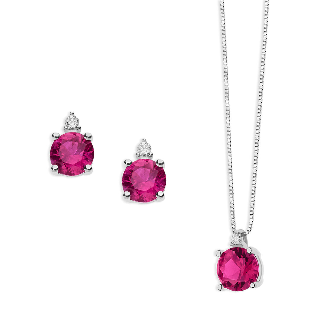 Comete Necklace and Earrings Story of light in Gold Diamond and round Ruby KIT1389882