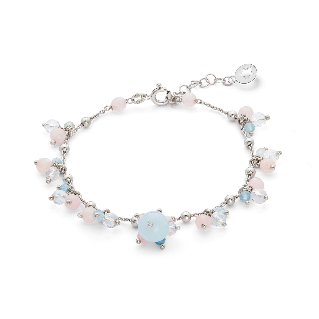 Comete Bracelet 925‰ Silver with Aquamarine, Rock Crystal, colored Jade BRA273