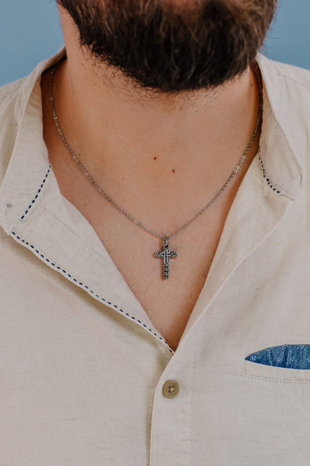 Comete Choker Necklace Cross in Steel and Zircons UGL702