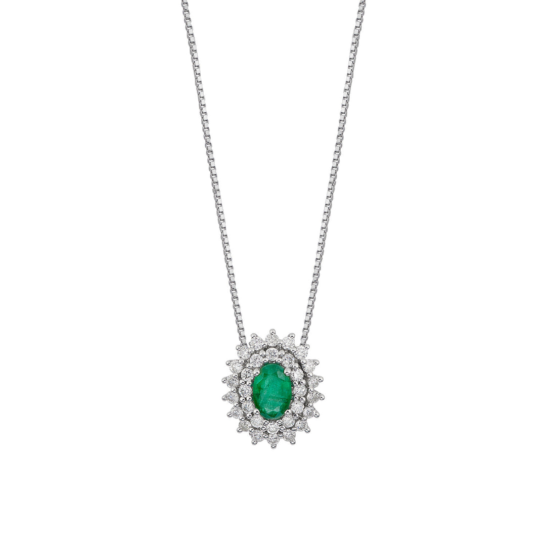 Comete Necklace in white gold with diamonds and oval emerald GLB1663S3