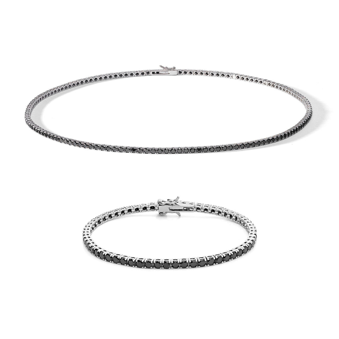 Comete Tennis Necklace and Bracelet in Silver with black zircons KIT738NM42993M19