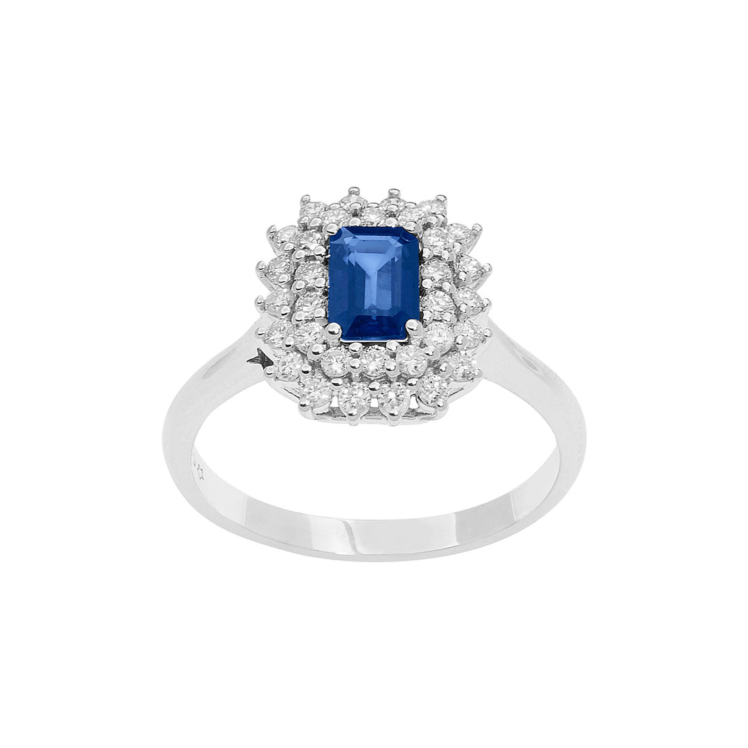 Comete Gold Ring with Diamonds and Octagonal Sapphire ANB2623