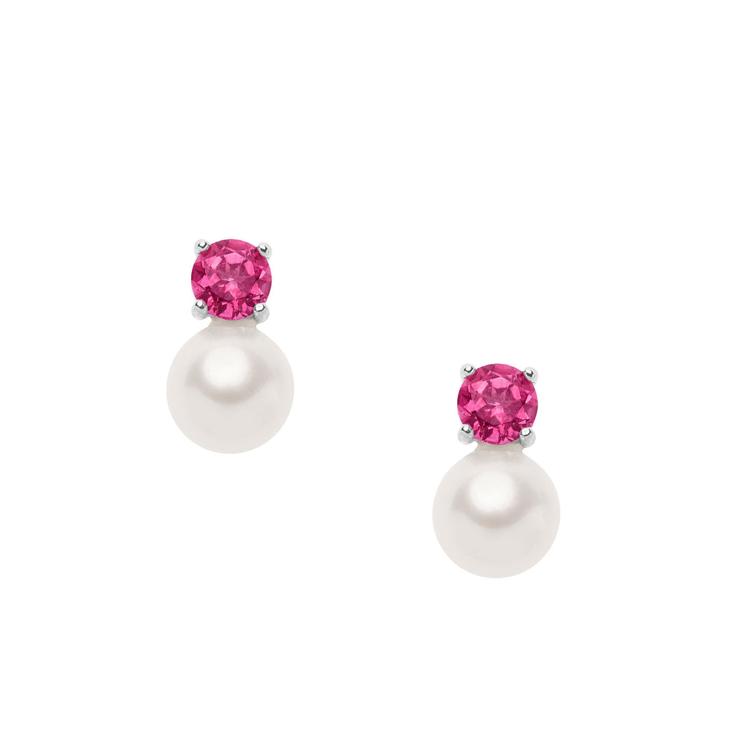 Comete Gold Earrings with Pearls and Round Pink Topaz ORP749