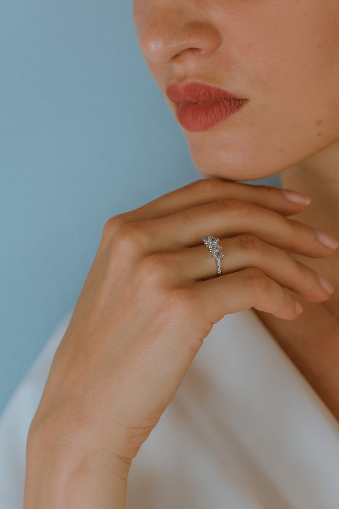 Comete Gold Ring with Diamonds and Aquamarine Drop ANQ329