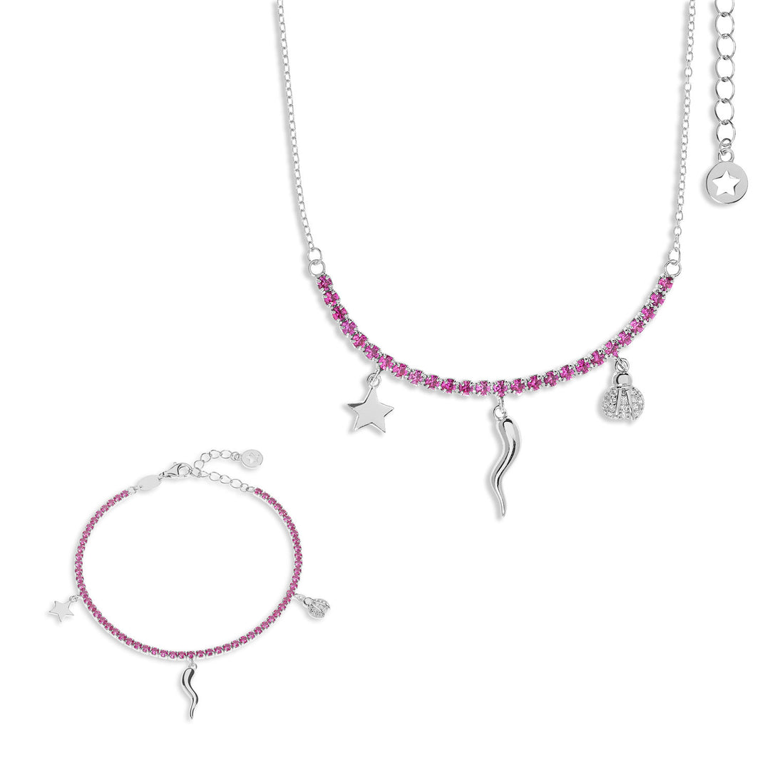 Comete Necklace and Bracelet in Silver with Horn, Talisman collection KIT255250