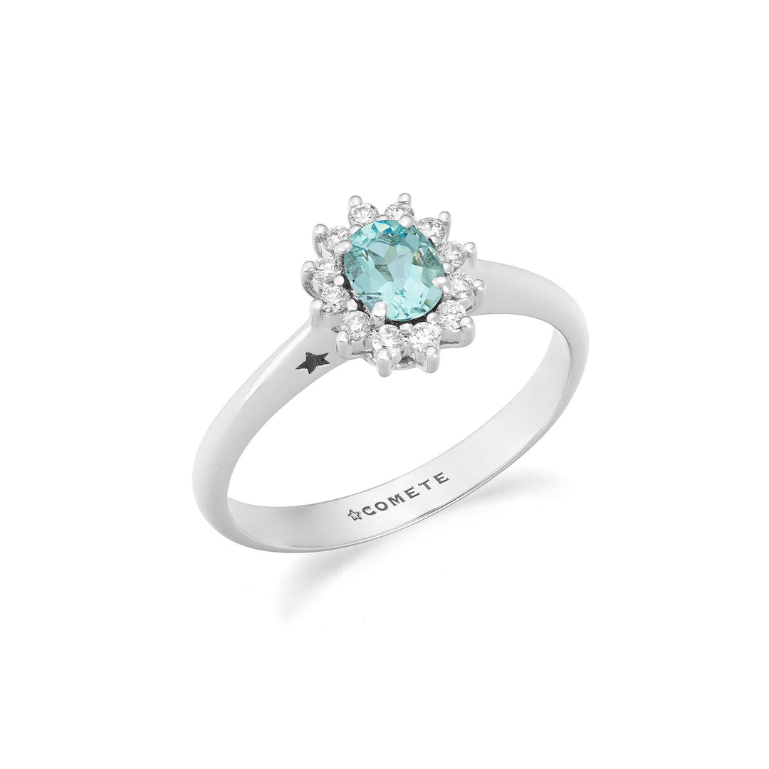 Comete Gold Ring with Diamonds and Oval Aquamarine ANQ362