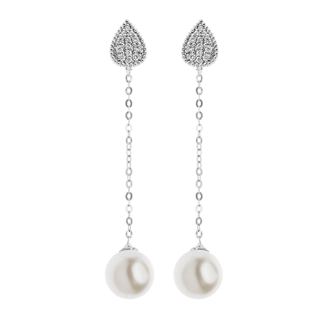 Comete Pendant earrings with pearls in white gold with diamonds ORP579