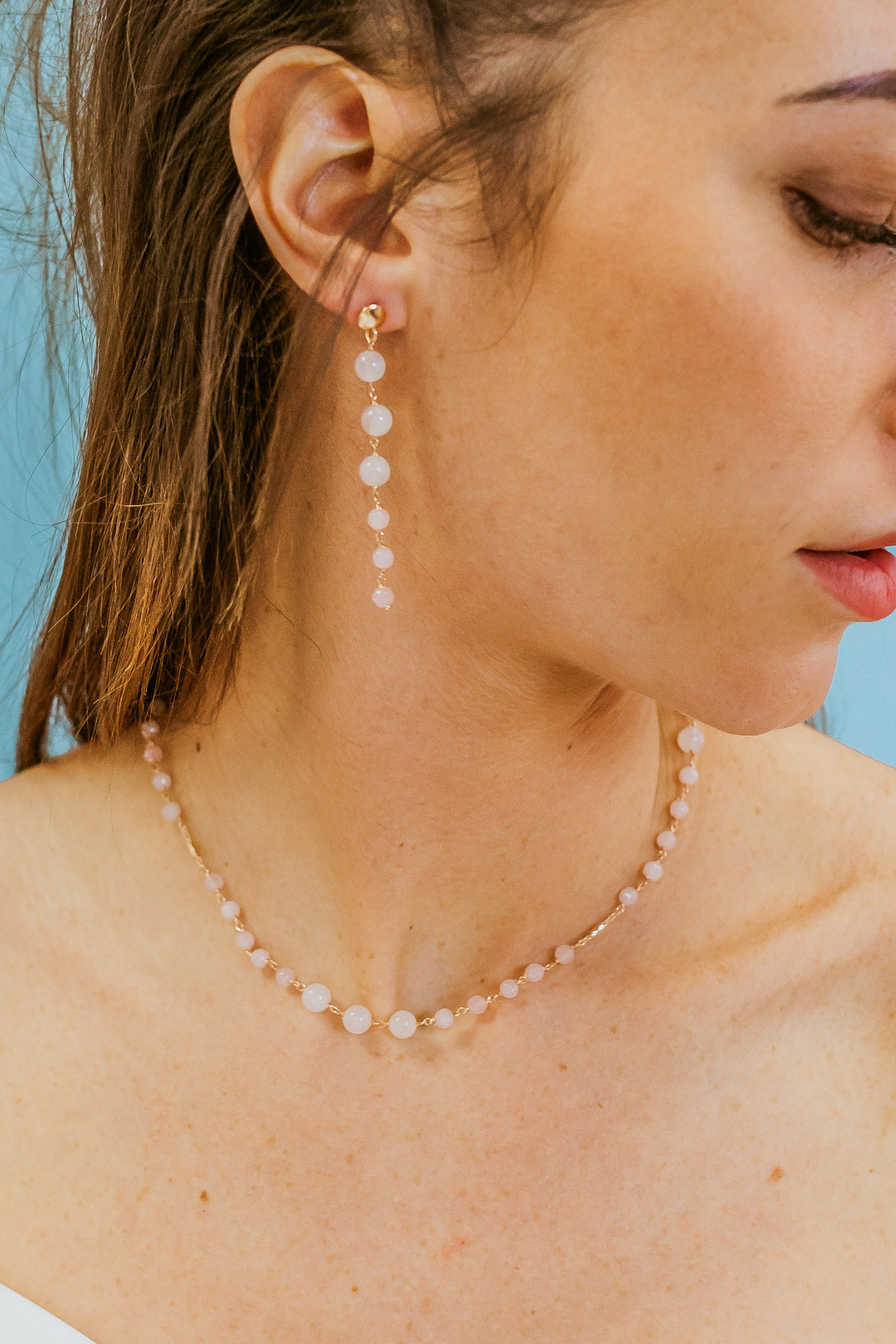 Comete Earrings in 925‰ Silver with Rose Quartz and colored Jade ORA226