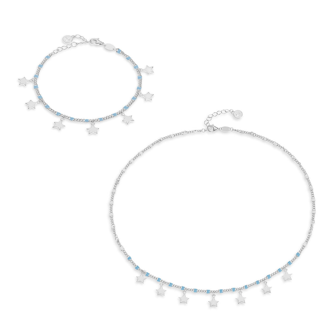 Comete Necklace and Bracelet in Silver Blue Enamel Star, Talisman KIT252247