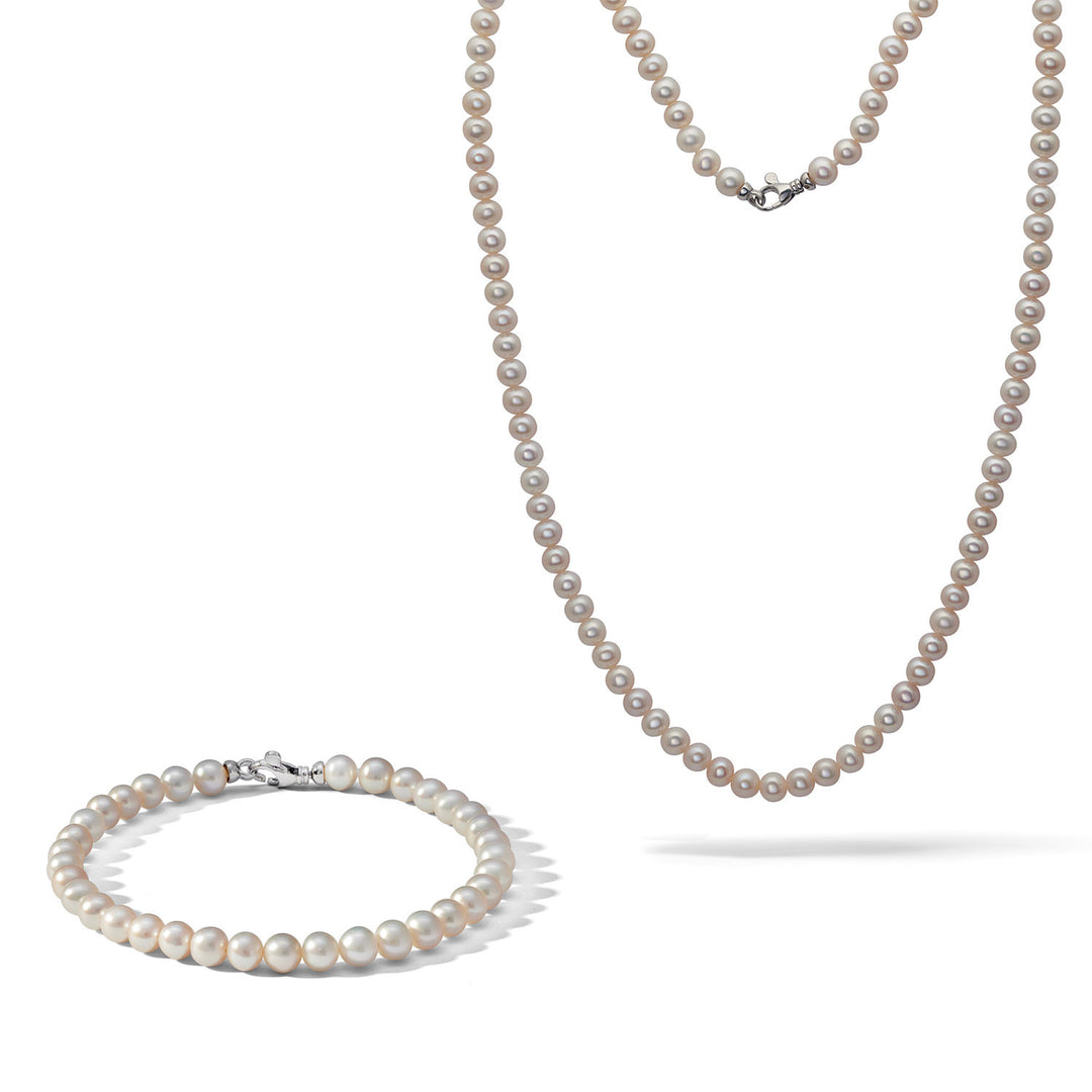 Comete Necklace and Bracelet in Silver with Cultured Pearls KIT743M451179