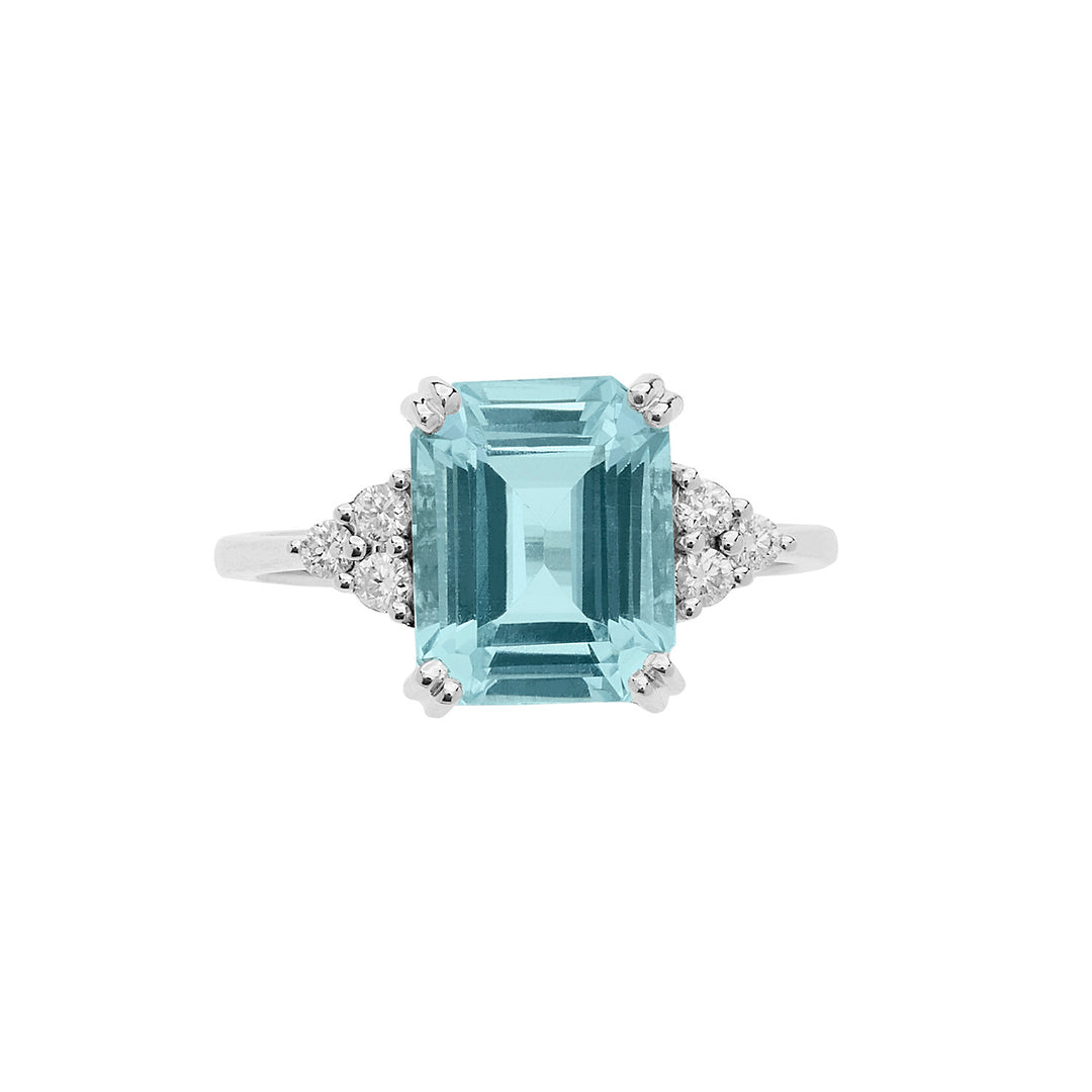 Comete Gold Ring with Diamonds and Octagonal Aquamarine ANQ337