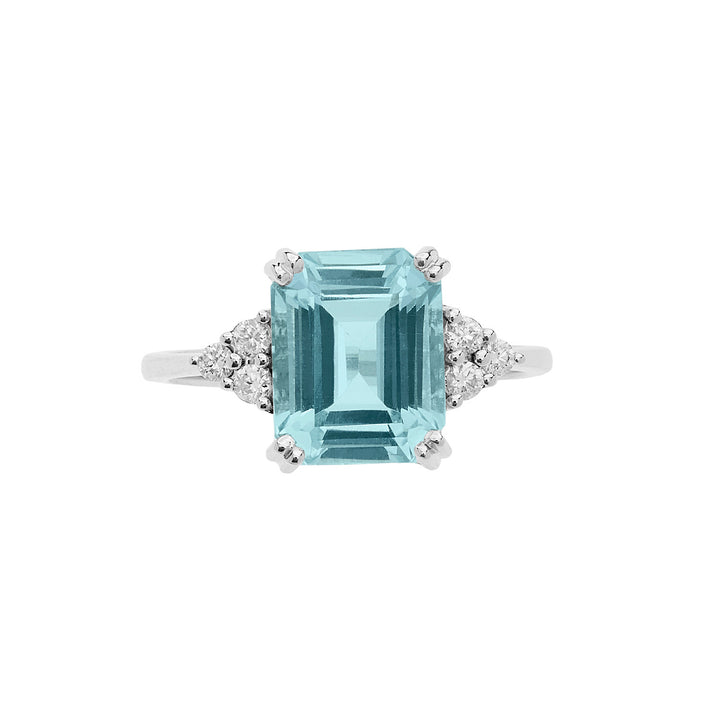 Comete Gold Ring with Diamonds and Octagonal Aquamarine ANQ337