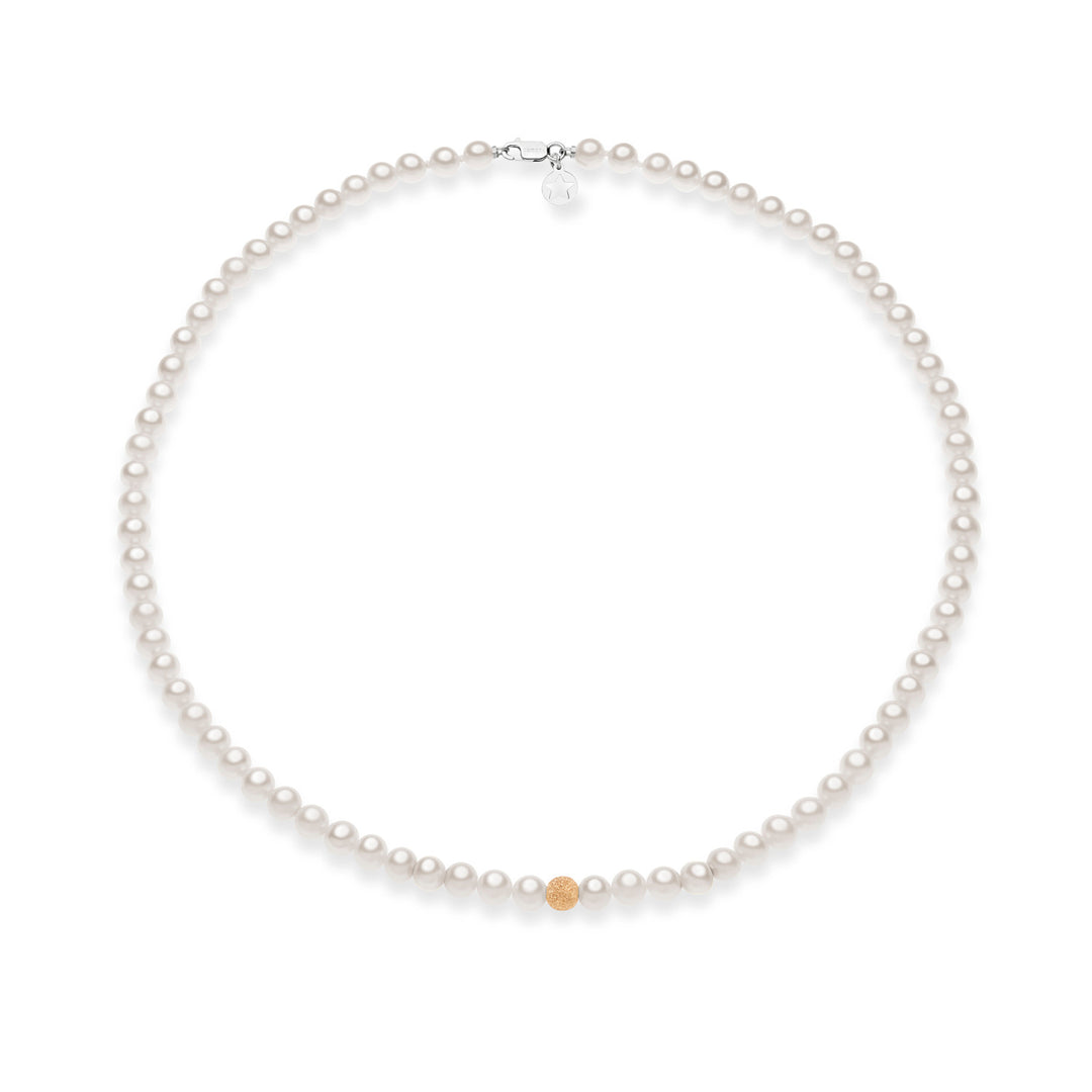 Comete Choker Necklace with Freshwater Pearls and Rose Gold Sphere FWQ294