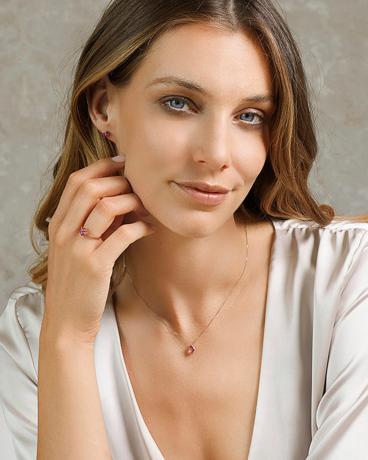 Comete Earrings in rose gold with Oval Pink Topaz ORB 1094