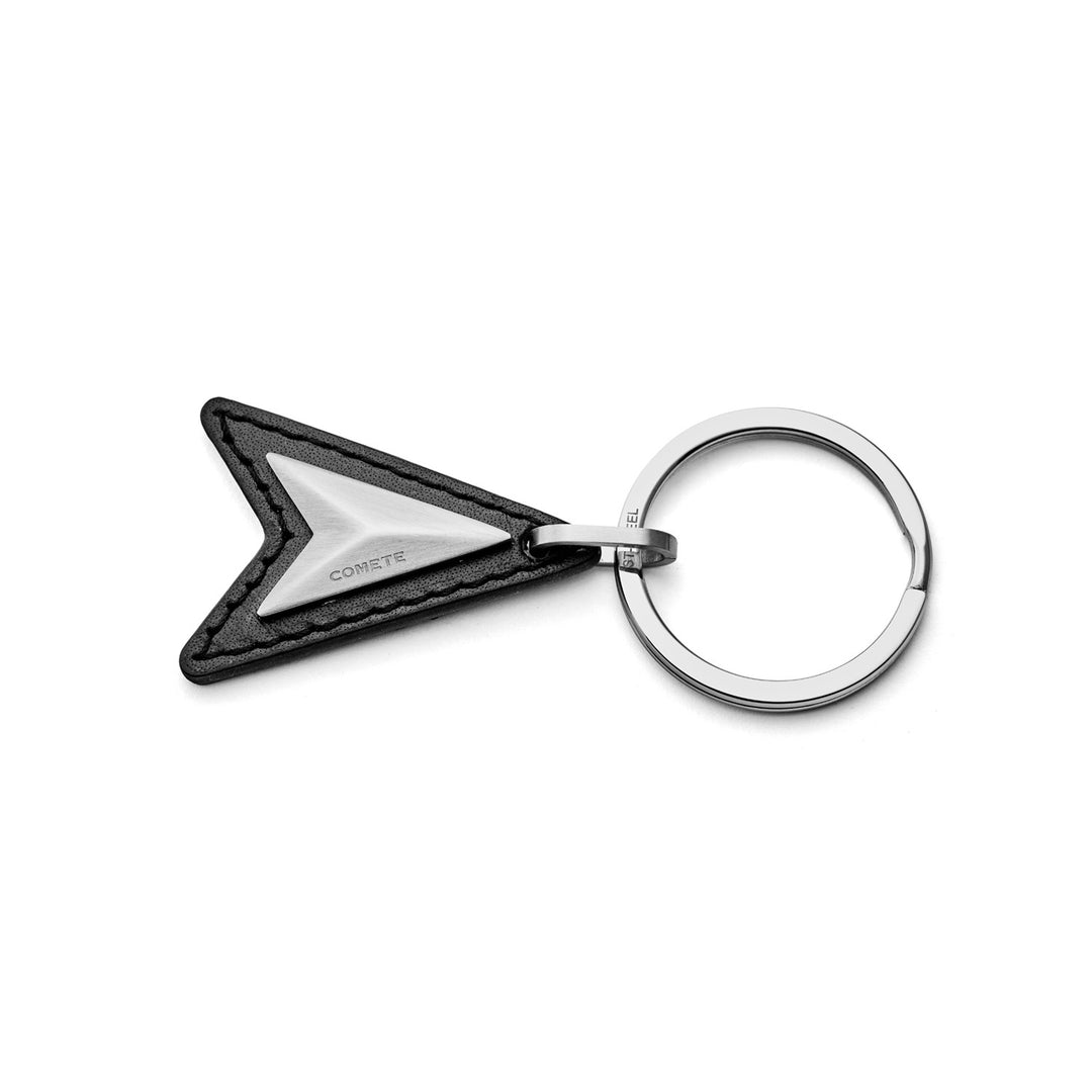 Comete Key ring in steel and black leather UCH178