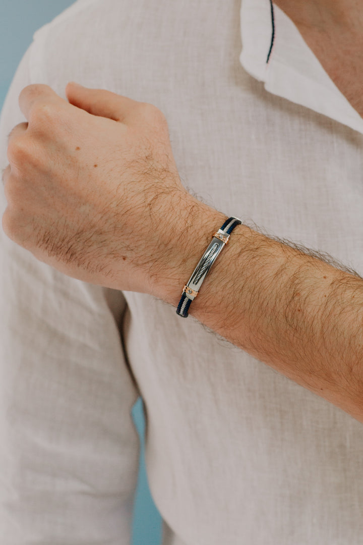 Comete Steel and blue PVD cable bracelet UBR962