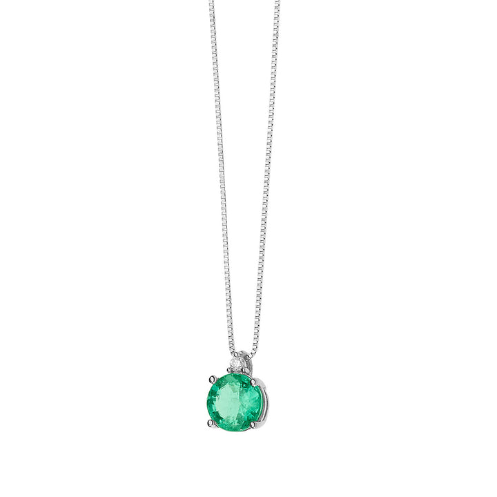 Comete Necklace in Gold, Diamond and Emerald round GLB1382