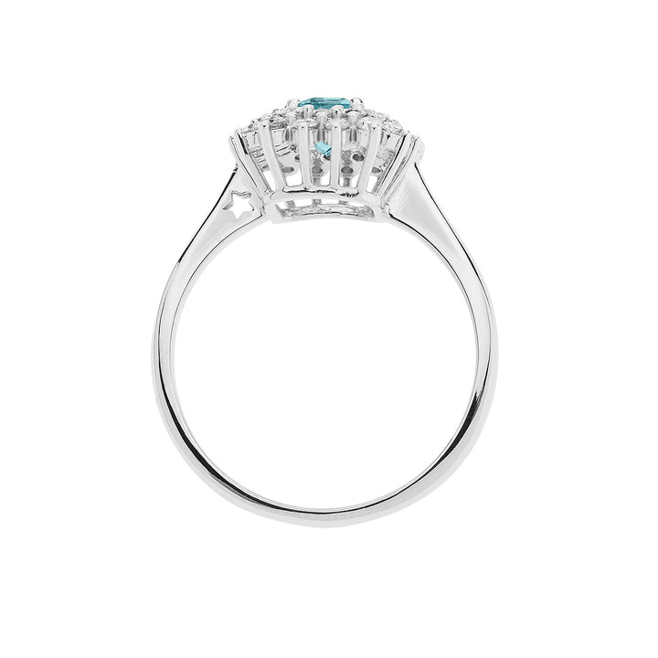 Comete Gold Ring with Diamonds and Octagonal Aquamarine ANQ324