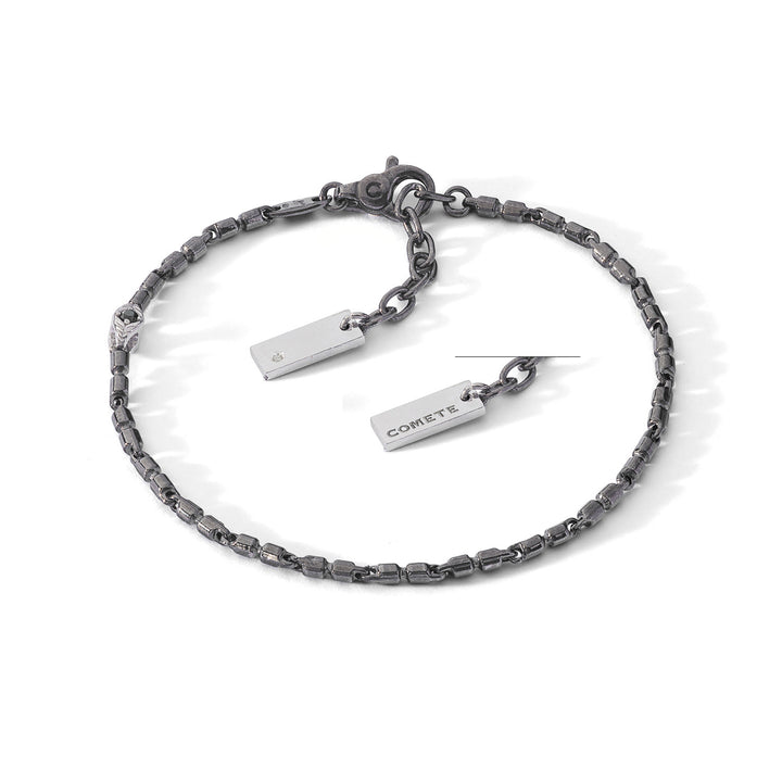 Comete Bracelet in burnished and polished silver, diamond, black spinels UBR1261