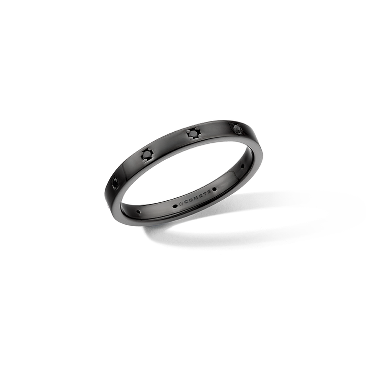 Comete Ring in 925‰ ruthenium silver, black zircons UAN131M13