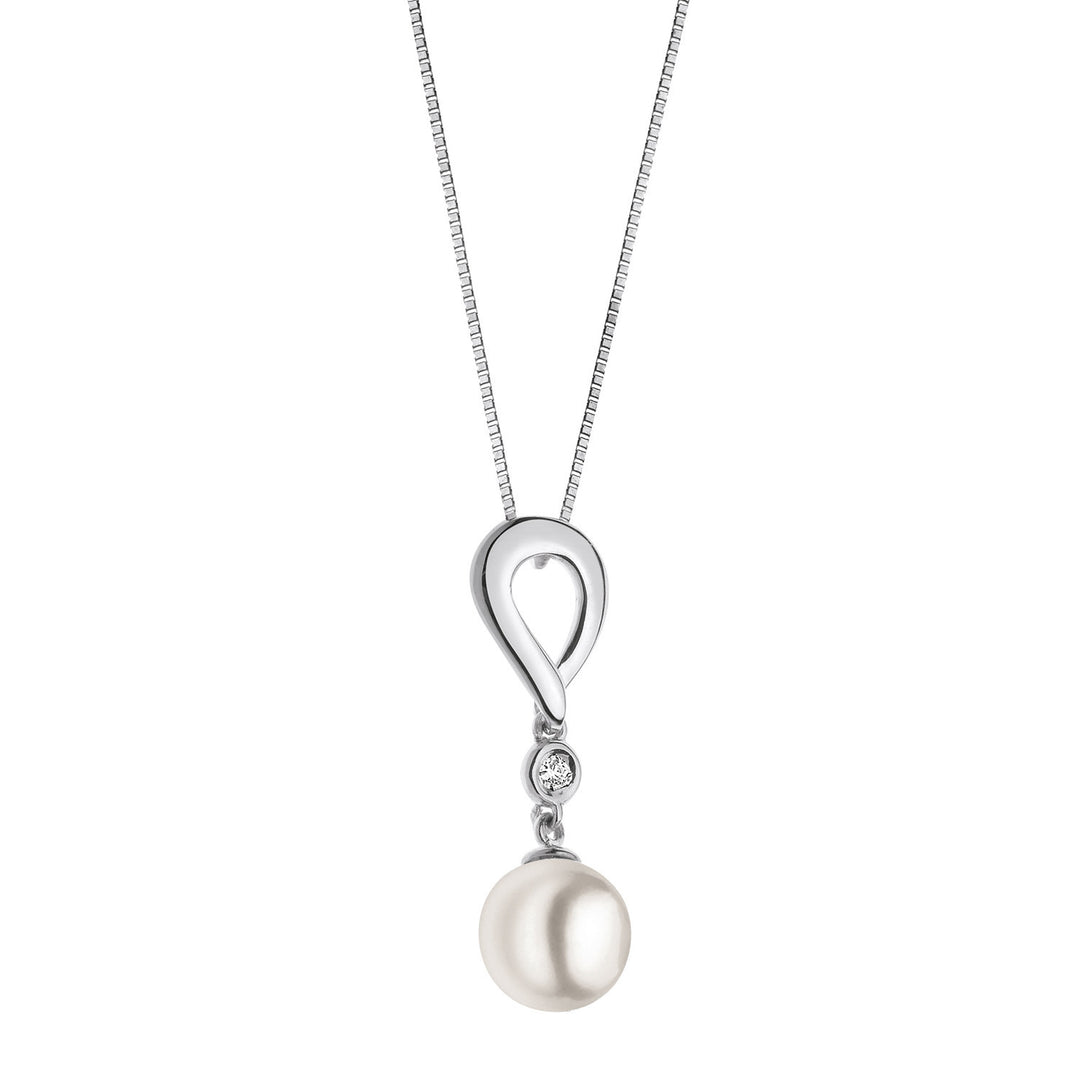 Comete Necklace in white gold with Pearl and Diamond GLP404