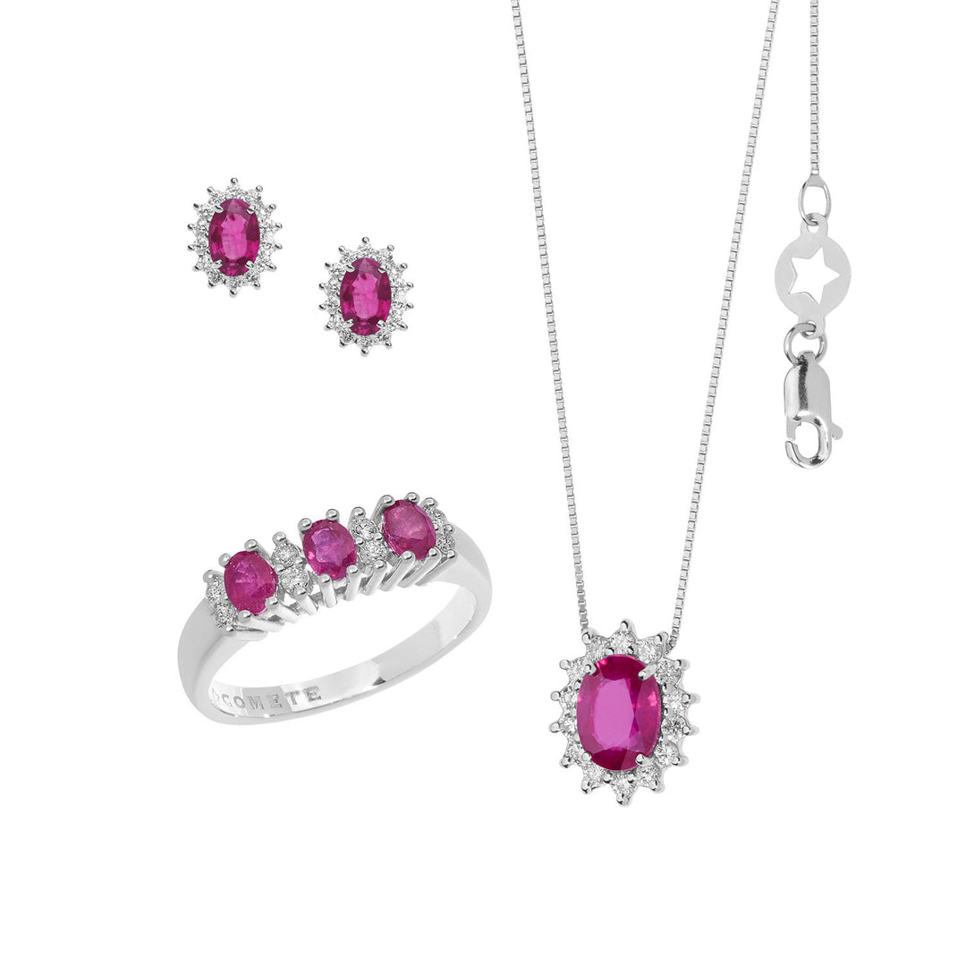 Comete Necklace, Ring and Earrings in Diamonds, Gold and Rubies KIT156525601023