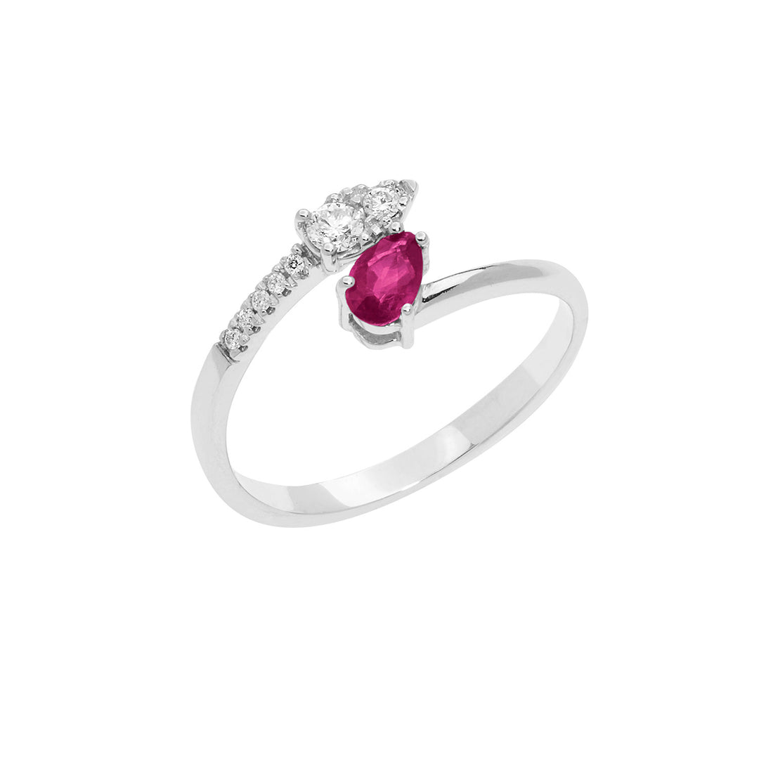Comete Gold Ring with Diamonds and Ruby Drop ANB2630