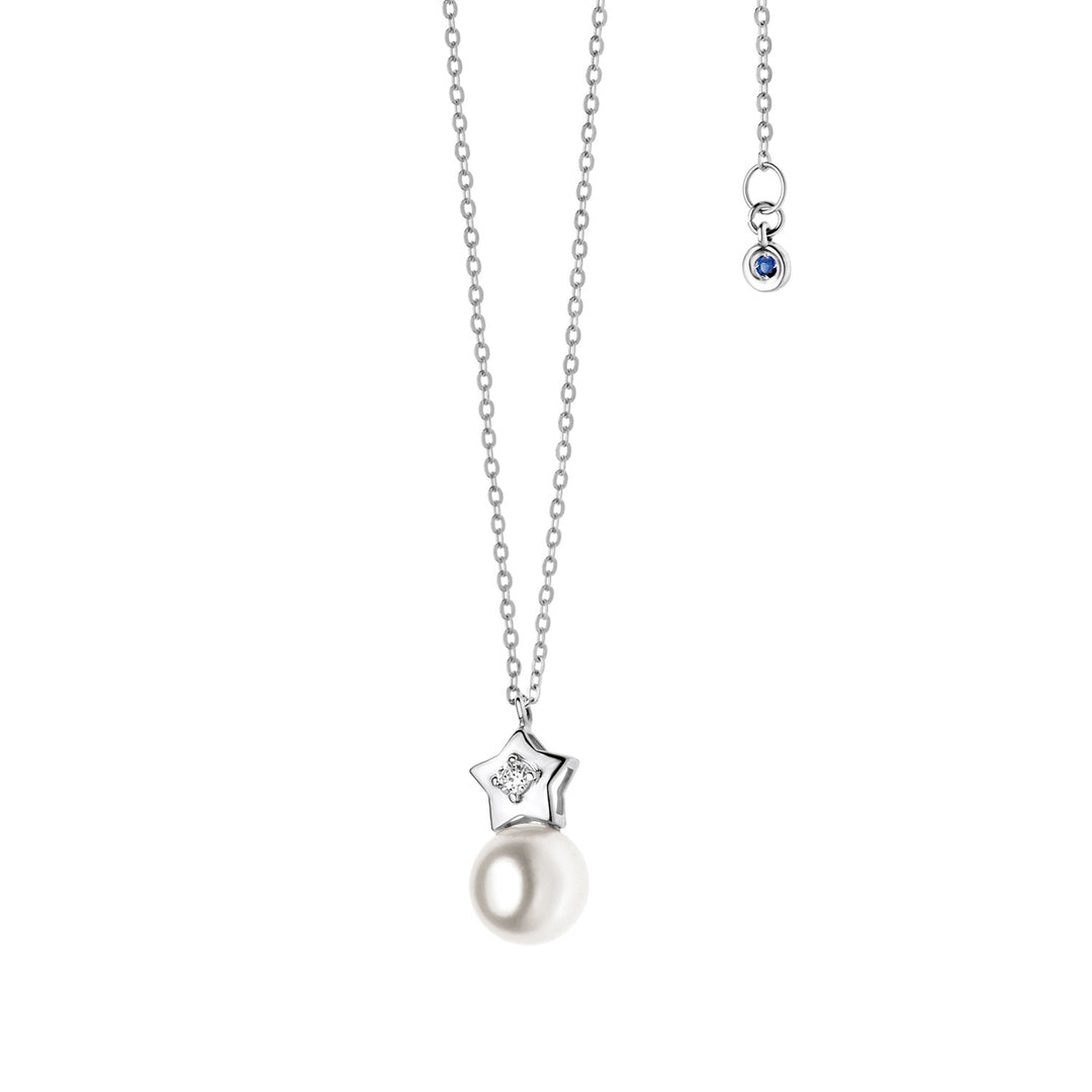 Comete Star Necklace in white gold with Pearl and Diamond GLP425
