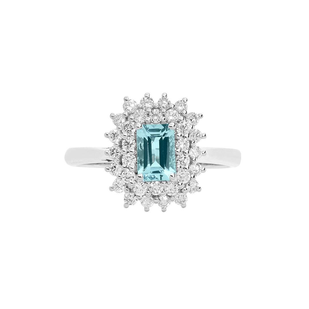Comete Gold Ring with Diamonds and Octagonal Aquamarine ANQ324