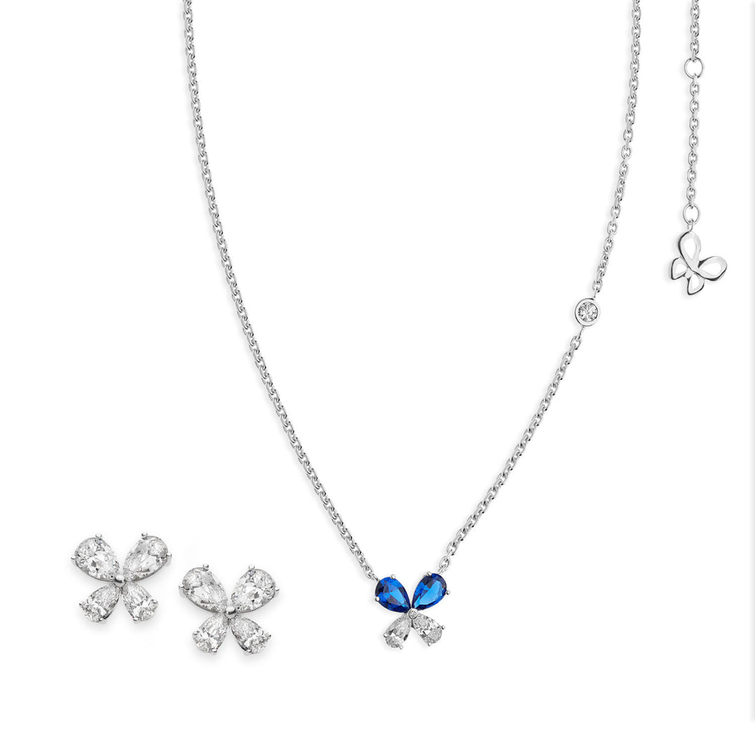 Comete Butterfly Necklace and Earrings in Silver and zircons KIT158127