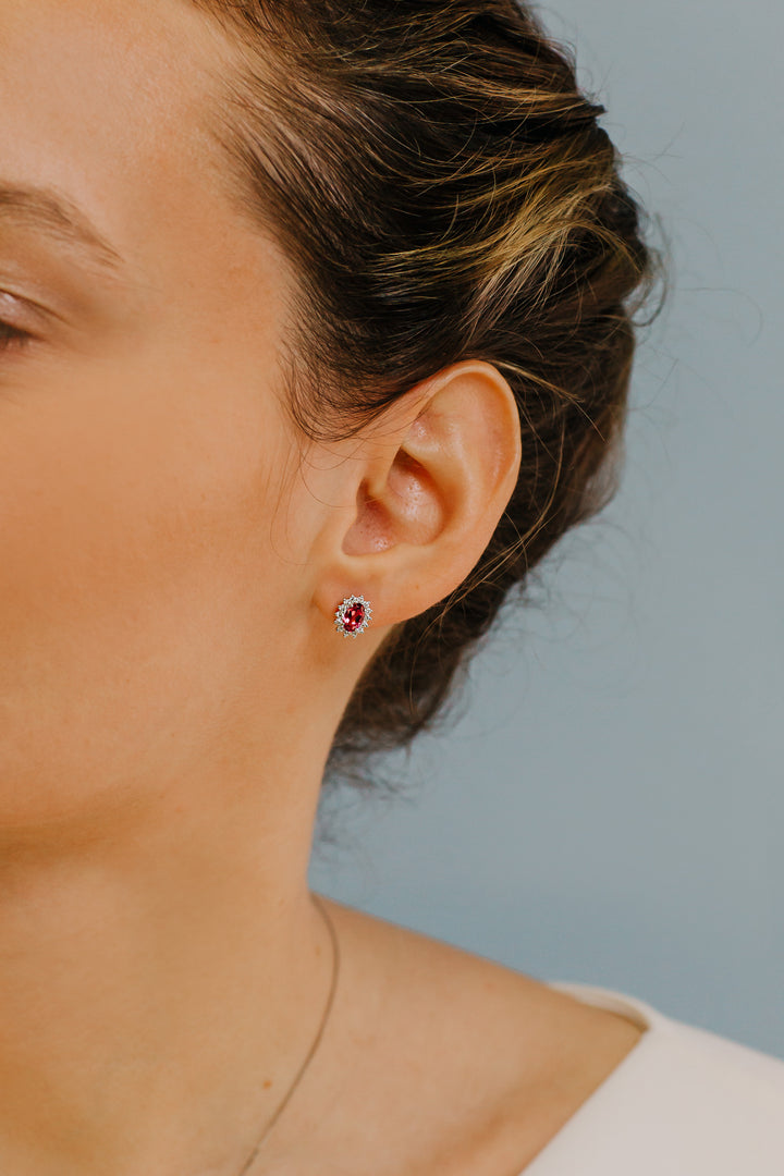 Comete Oval Gold Earrings with Diamonds and Pink Topazes ORB1037