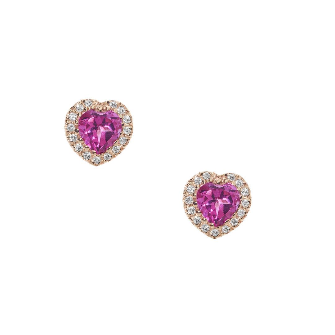 Comete Earrings in Gold Diamonds and Pink Topaz heart ORB1036