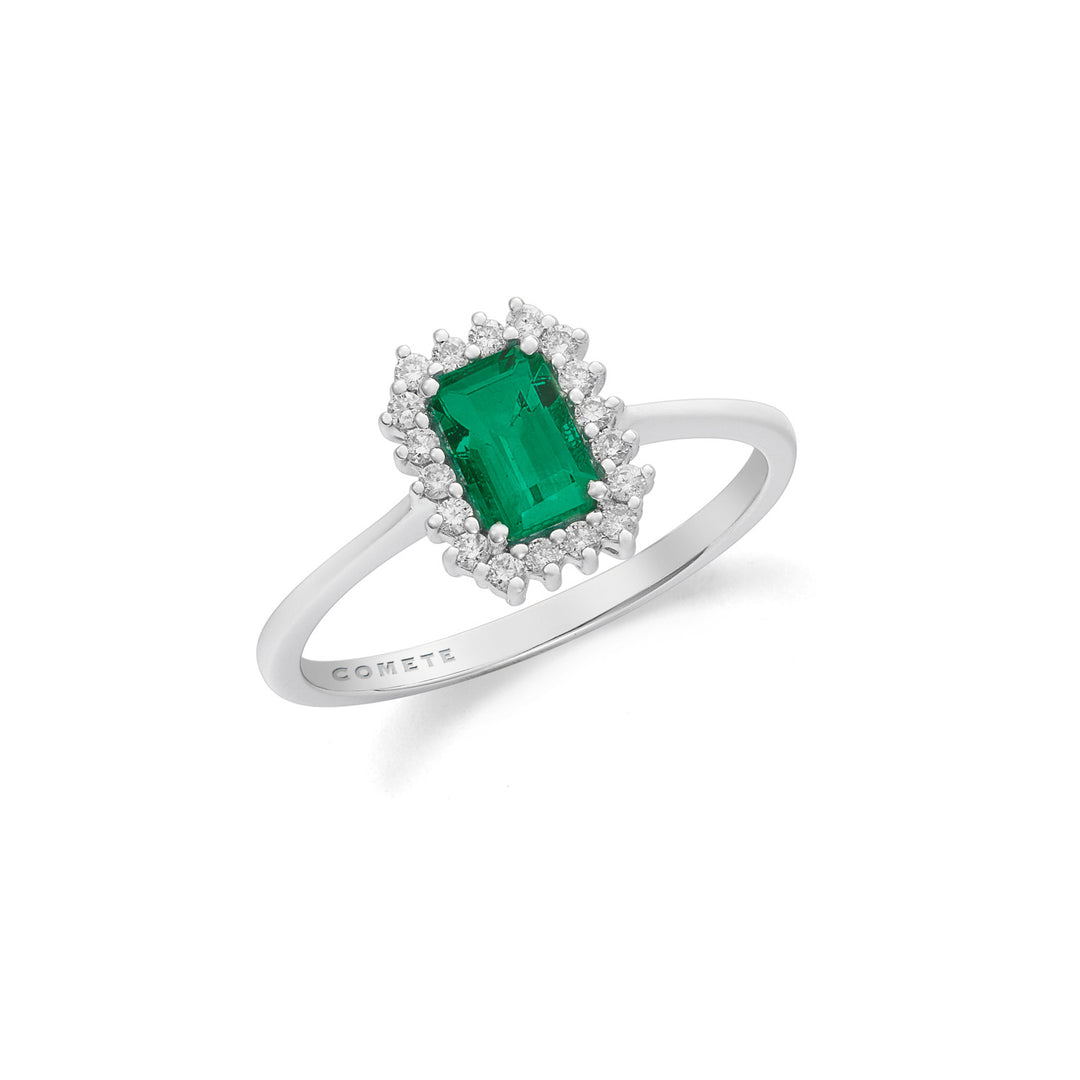 Comete Ring 750‰ Gold, White Diamonds and Octagonal Emerald ANB2695