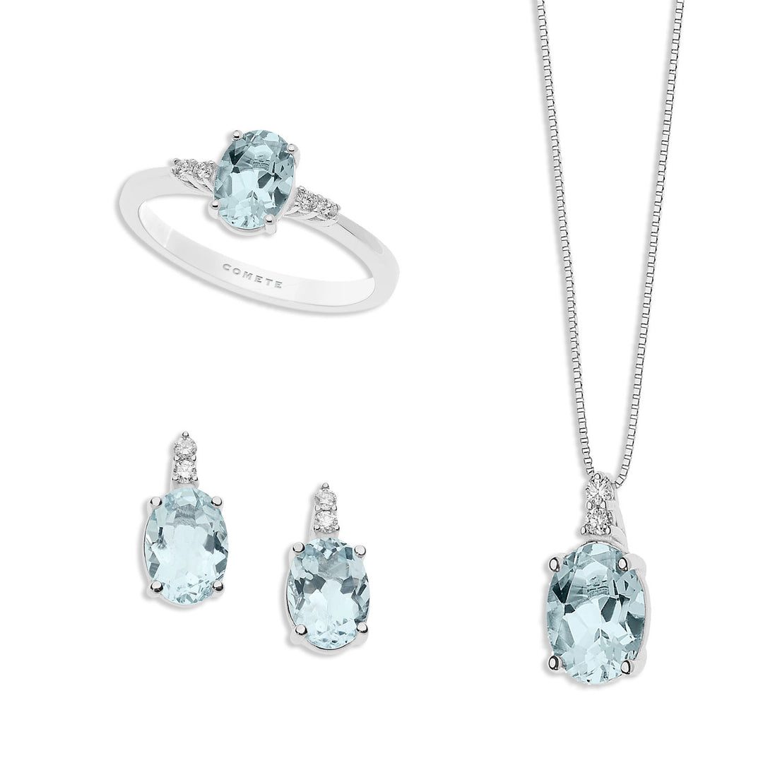 Comete Necklace, Ring and Earrings in Gold Diamonds and Oval Aquamarine KIT267296231