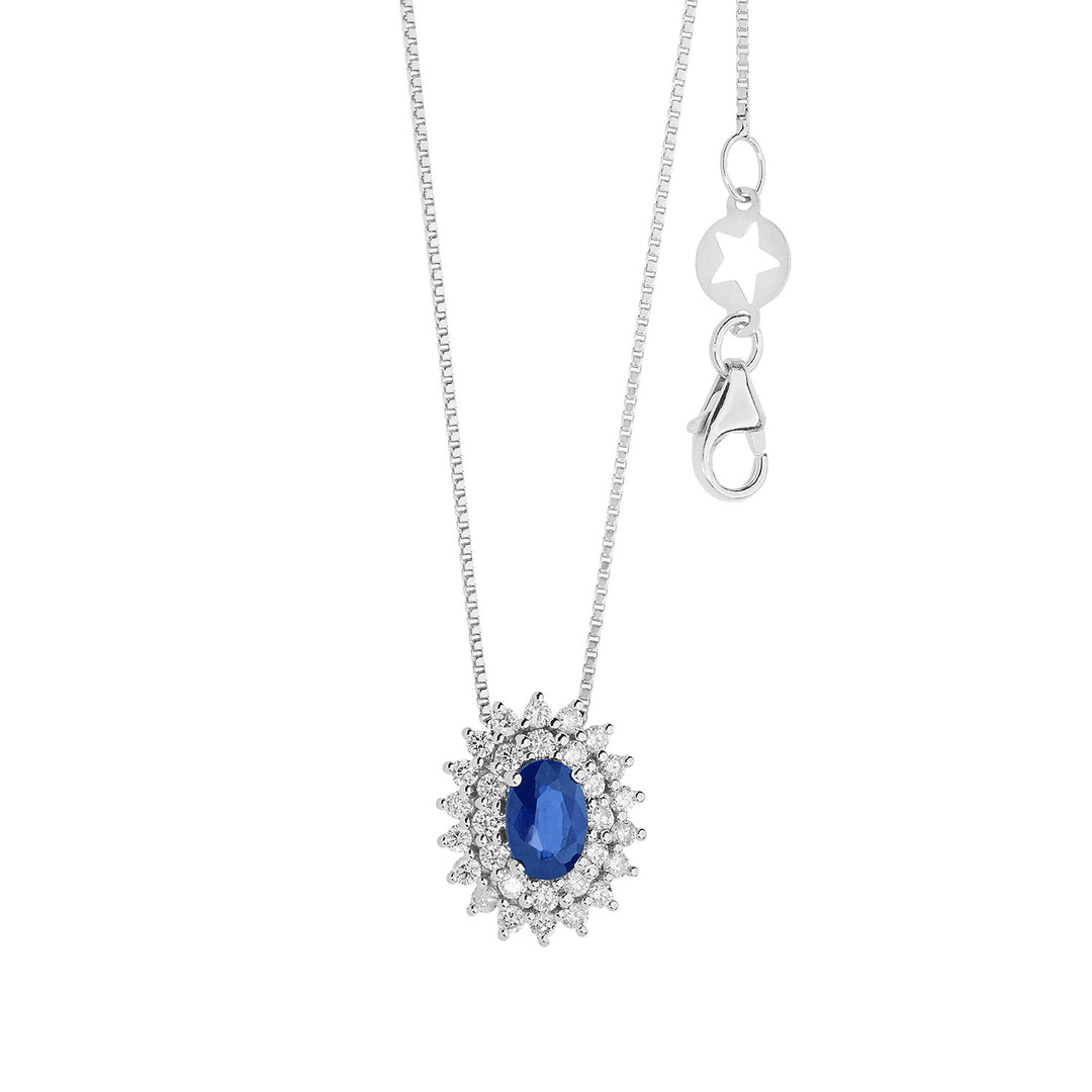 Comete Necklace in Gold, Diamonds and Oval Blue Sapphire GLB1601