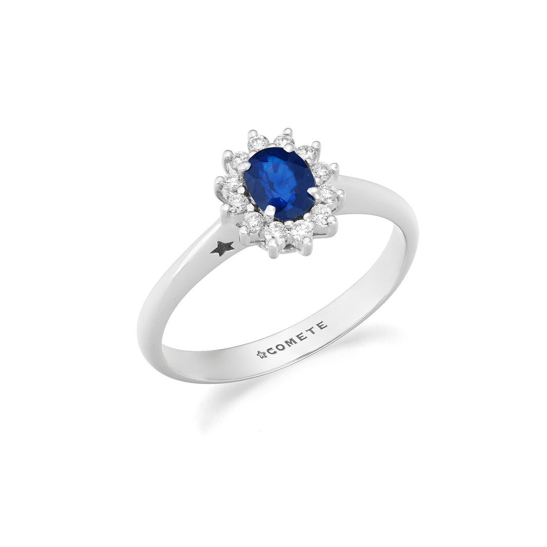 Comete White gold ring with diamonds and oval sapphire ANB2743