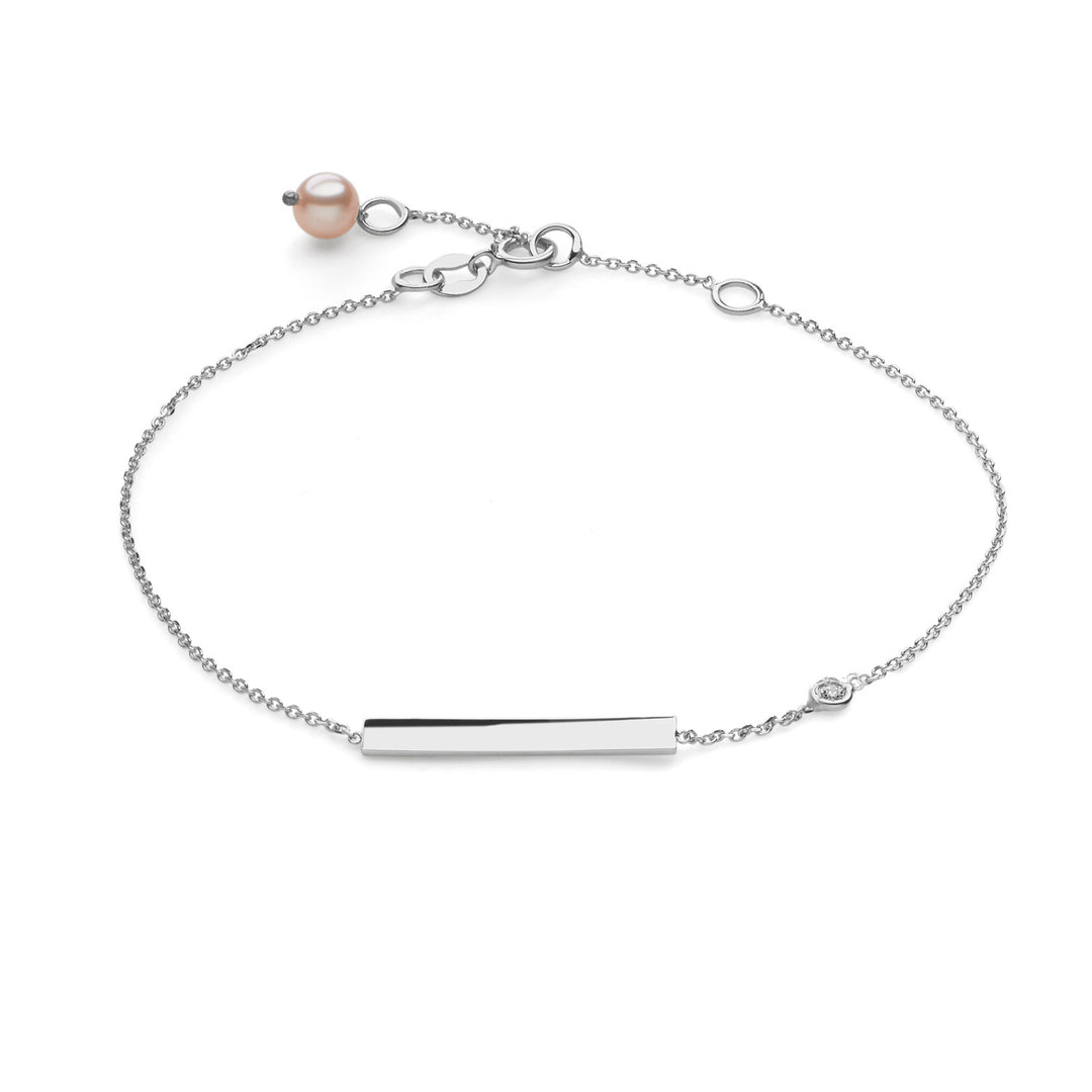 Comete Bracelet with plate in white gold and pearl BRP163