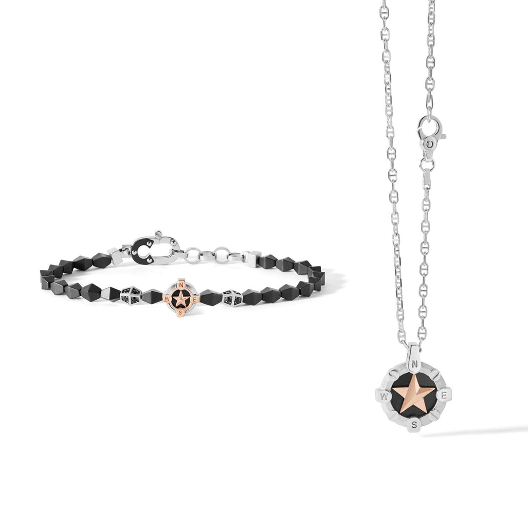 Comete Polar Star Bracelet and Necklace in Silver and black ceramic KIT656919