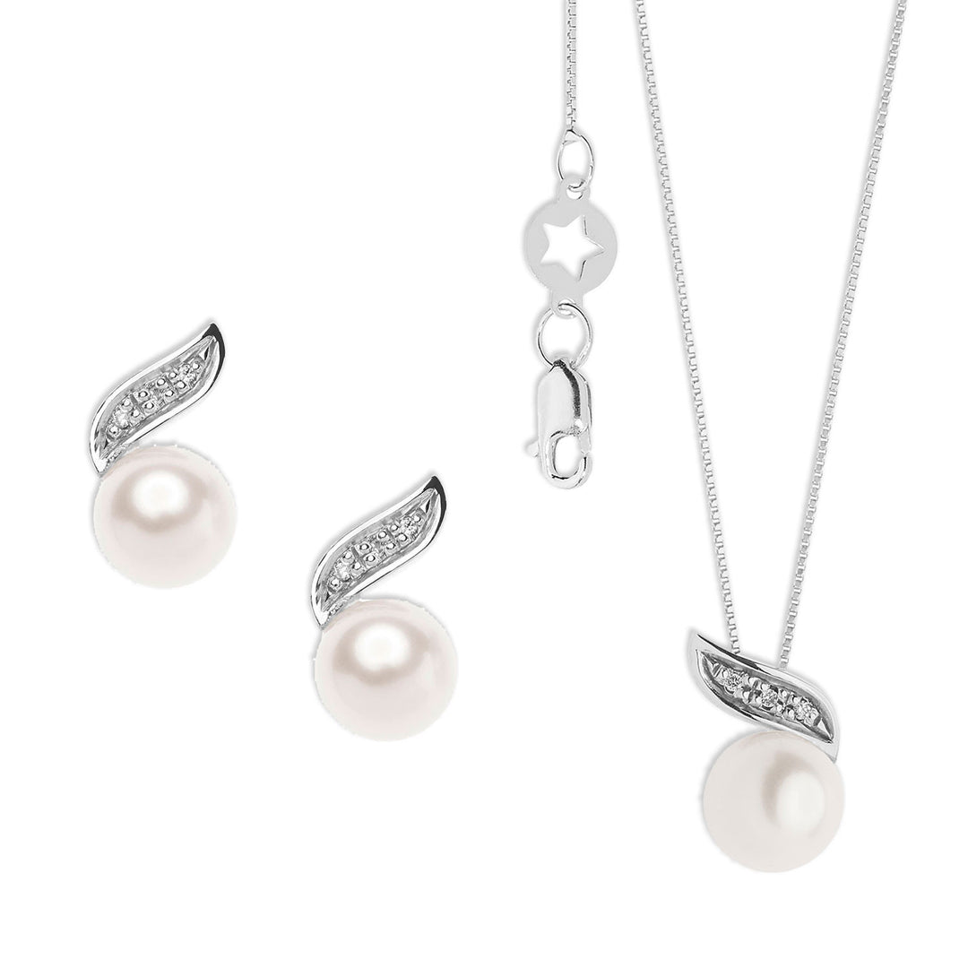 Comete Necklace and Earrings in Pearls in Gold and Diamonds KIT612744