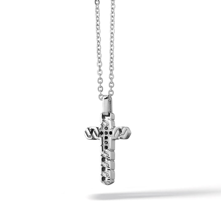 Comete Choker Necklace Cross in Steel and Zircons UGL702