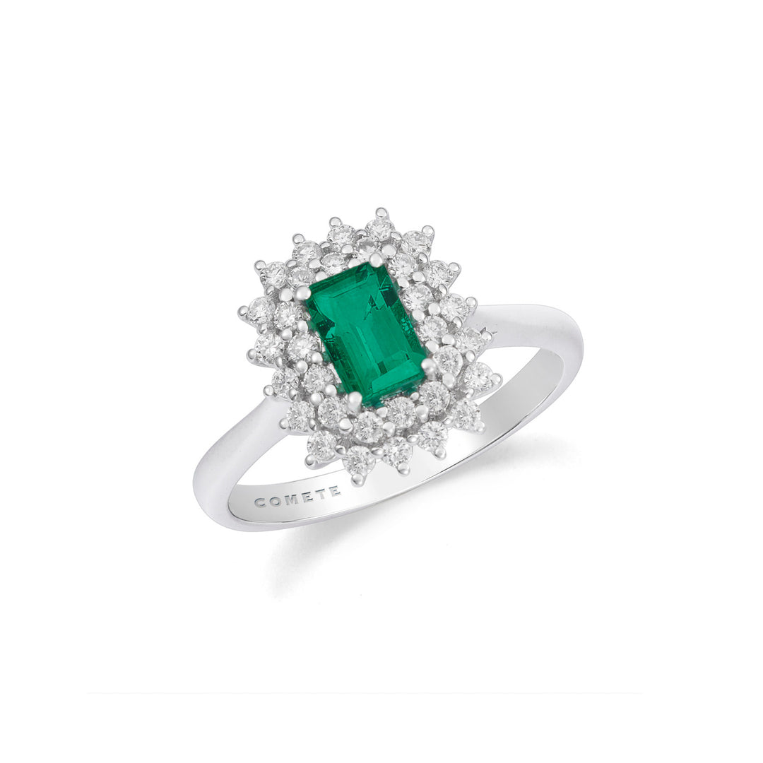 Comete Ring White gold, diamonds and octagonal emerald ANB2694