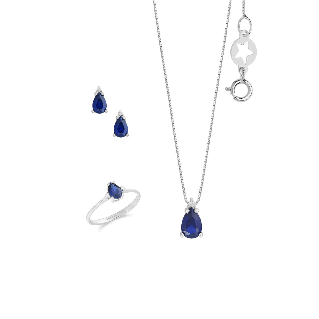 Comete Choker, Earrings and Ring in 750 ‰ Gold, Diamonds and Sapphire drop KIT168227091126