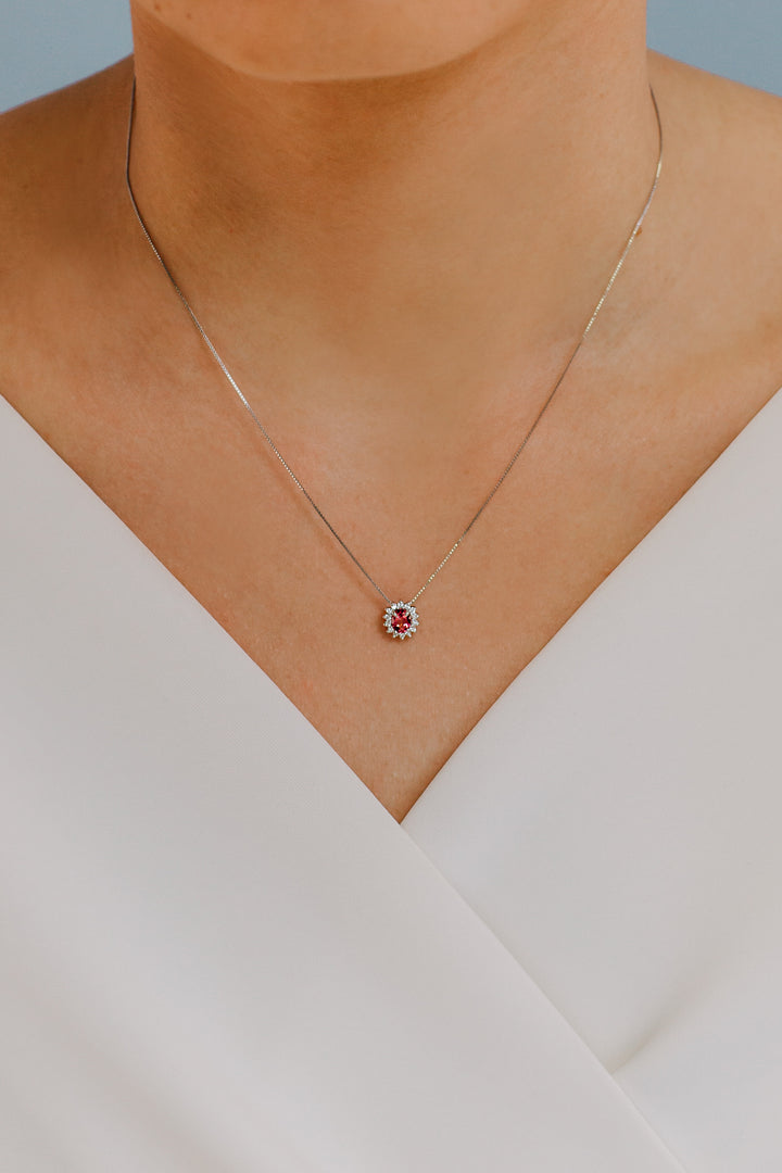 Comete Necklace in Gold, Diamonds and Oval Pink Topaz GLB1581
